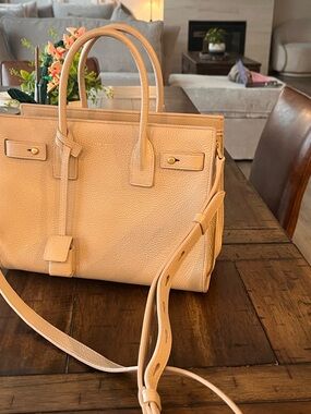 Saint Laurent Pebbled Leather Satchel in Light Tan